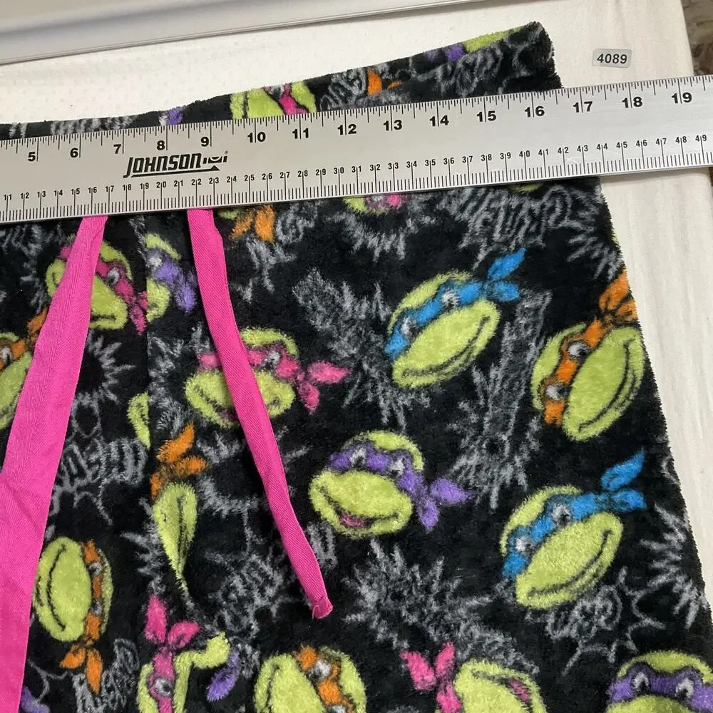 Nickelodeon Women Sleepwear XL Black Pajama Pants Graphic Print Fleece Teen 28”